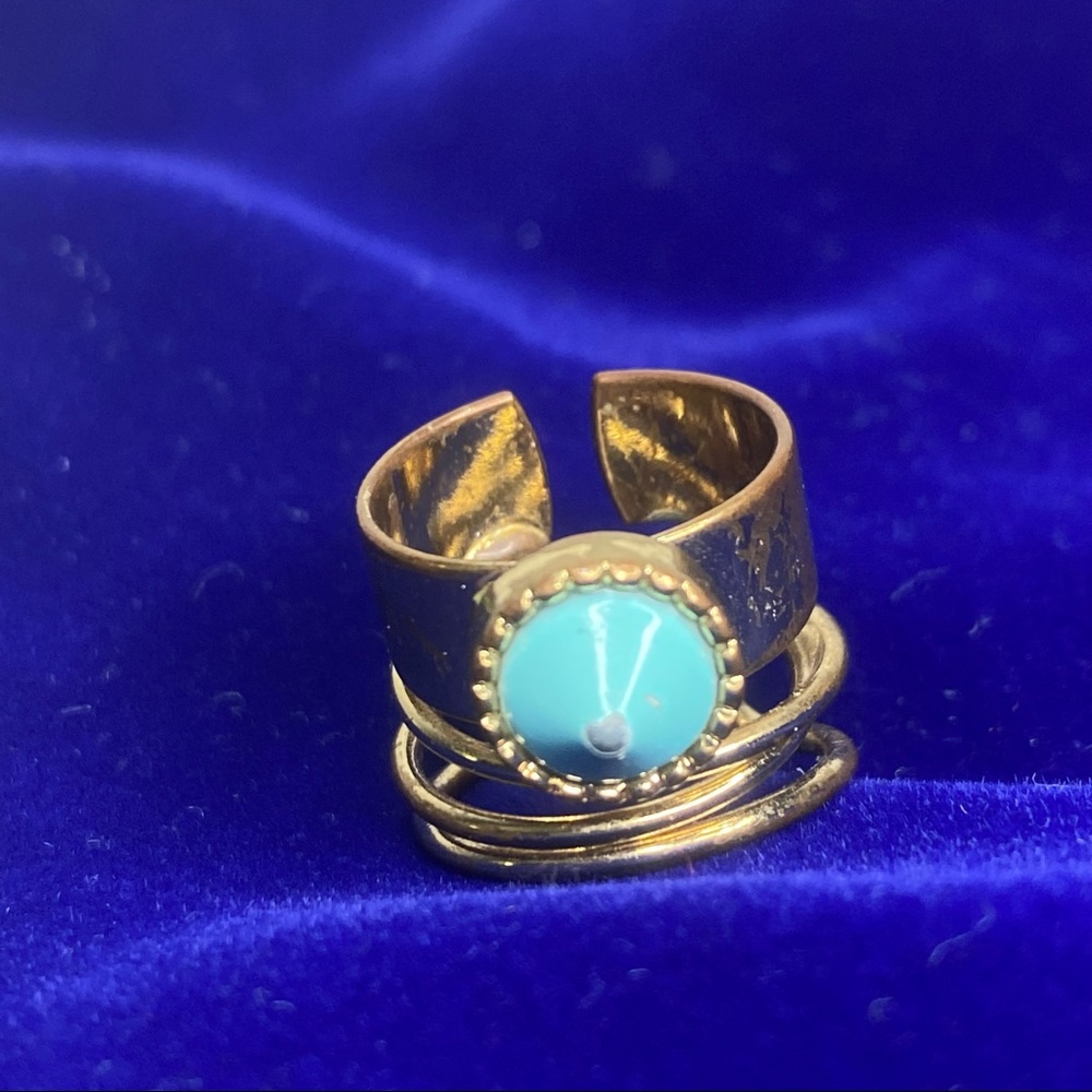 Vintage Turquoise Color Gold Tone Adjustable Ring